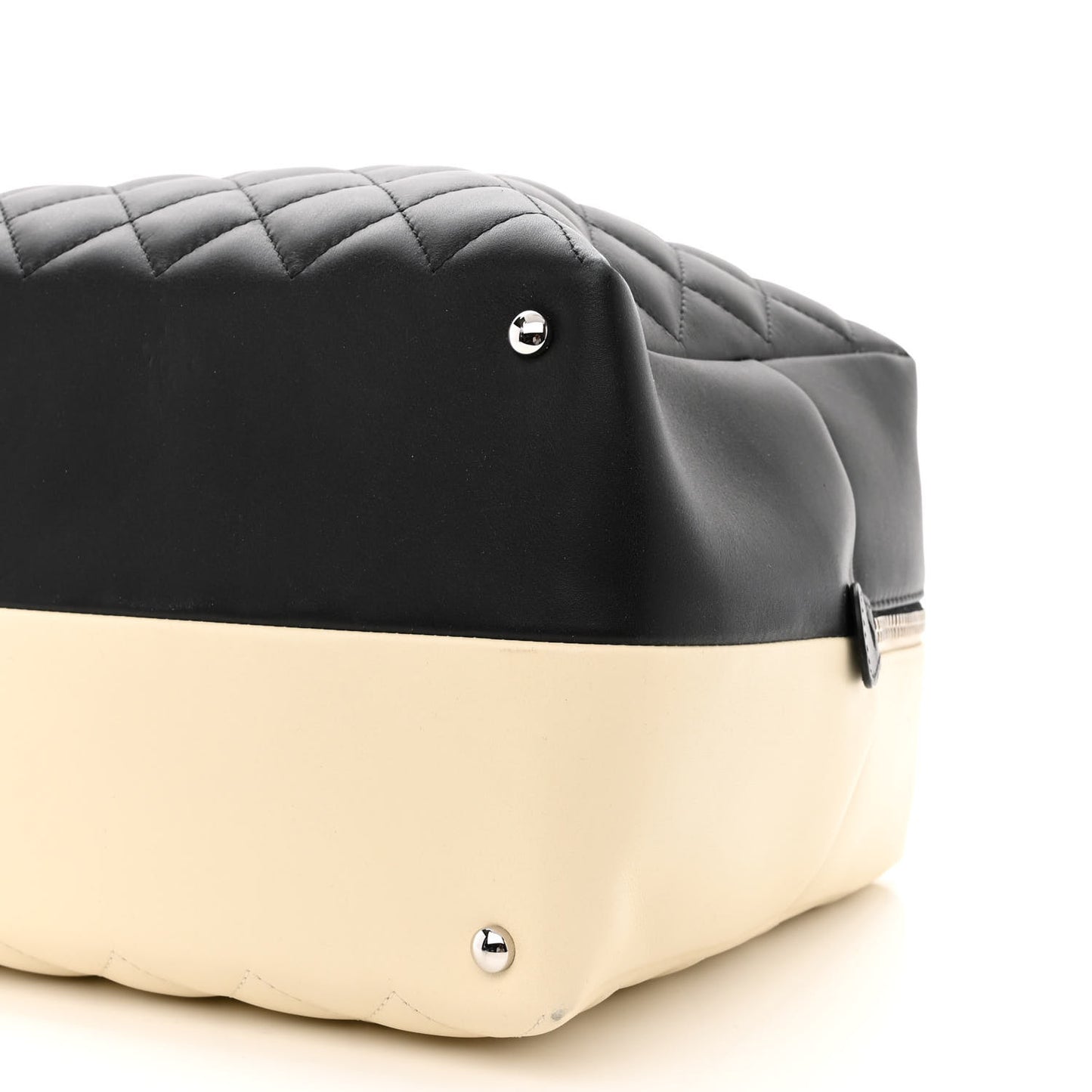 Calfskin Quilted Large Feather Weight Bowling Bag Black Ivory