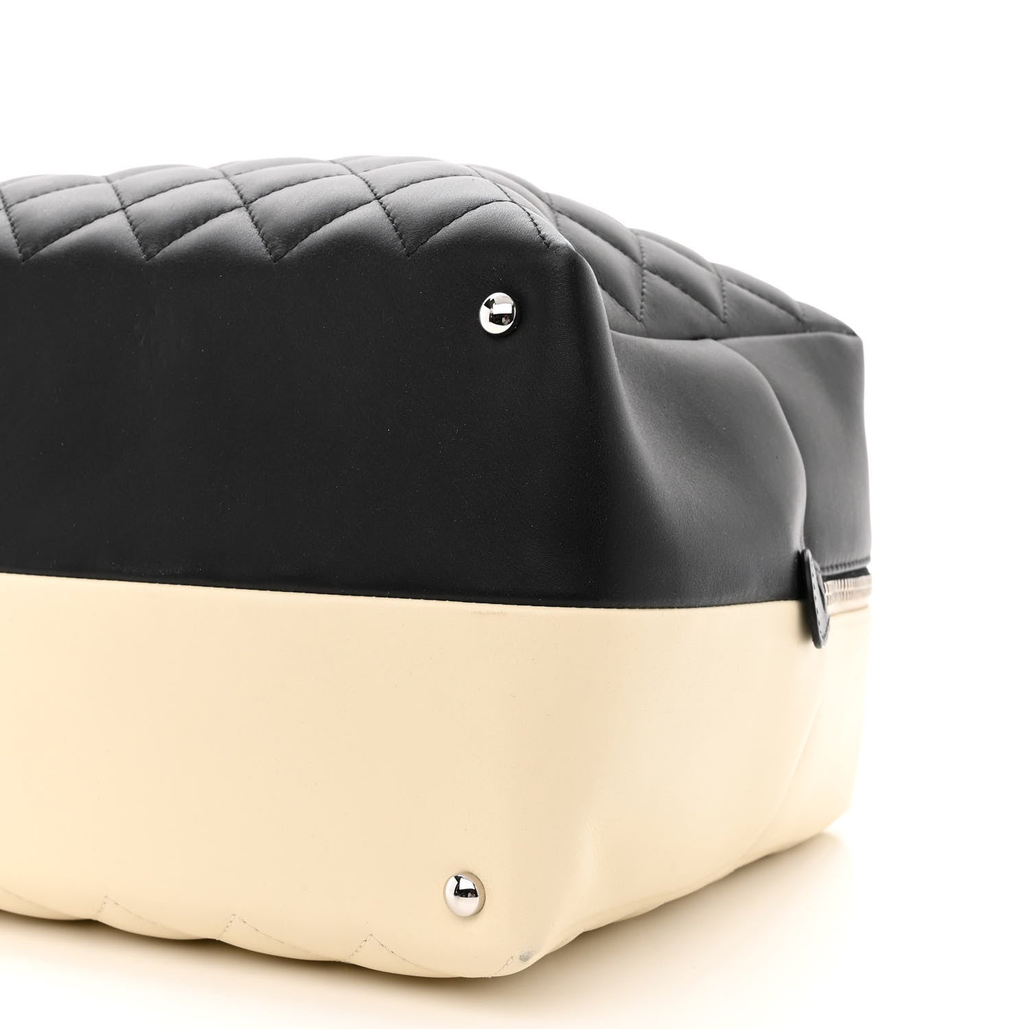 Chanel Calfskin Quilted Large Feather Weight Bowling Bag Black Ivory 10 of 10