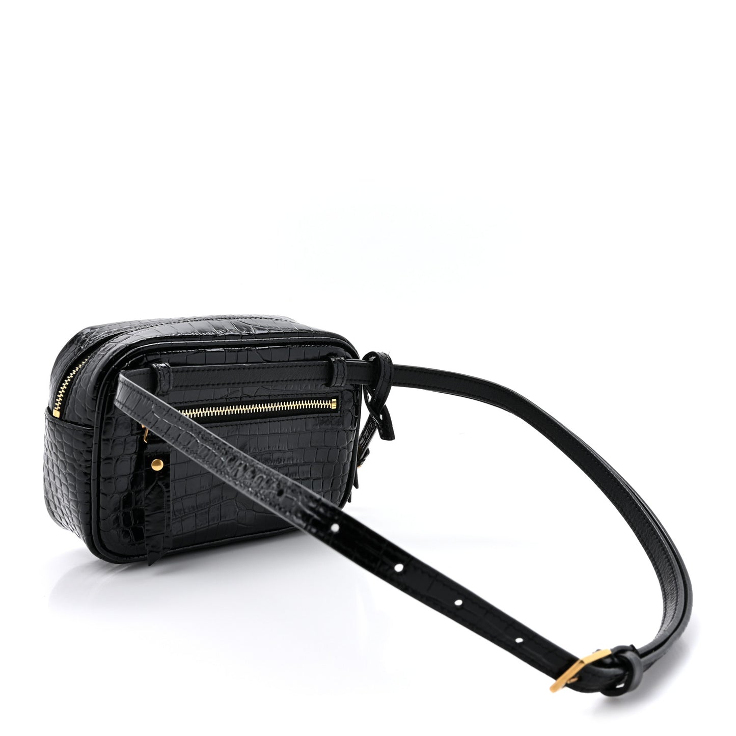 Patent Calfskin Crocodile Embossed Monogram Lou Belt Bag Black