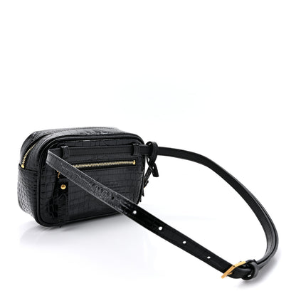 Saint Laurent Patent Calfskin Crocodile Embossed Monogram Lou Belt Bag Black 3 of 10