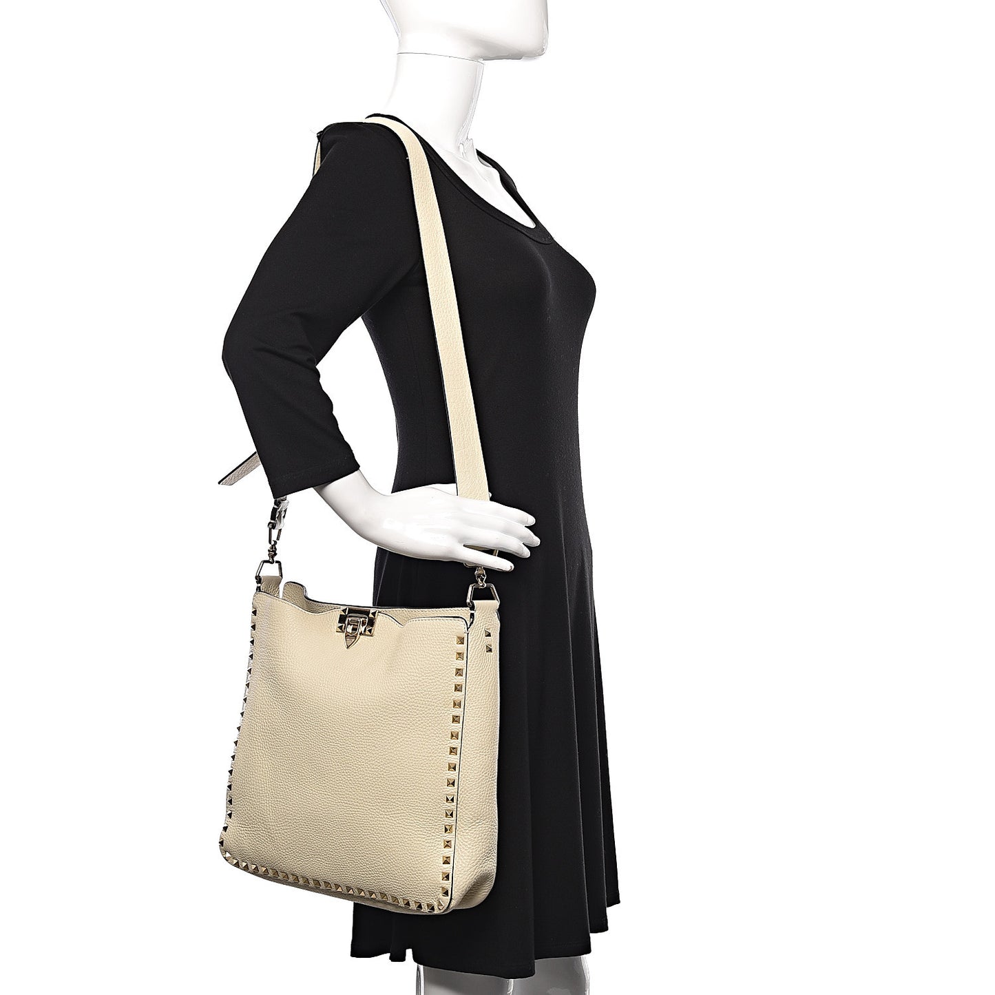 Pebbled Calfskin Large Rockstud Flip-Lock Messenger Bag Light Ivory