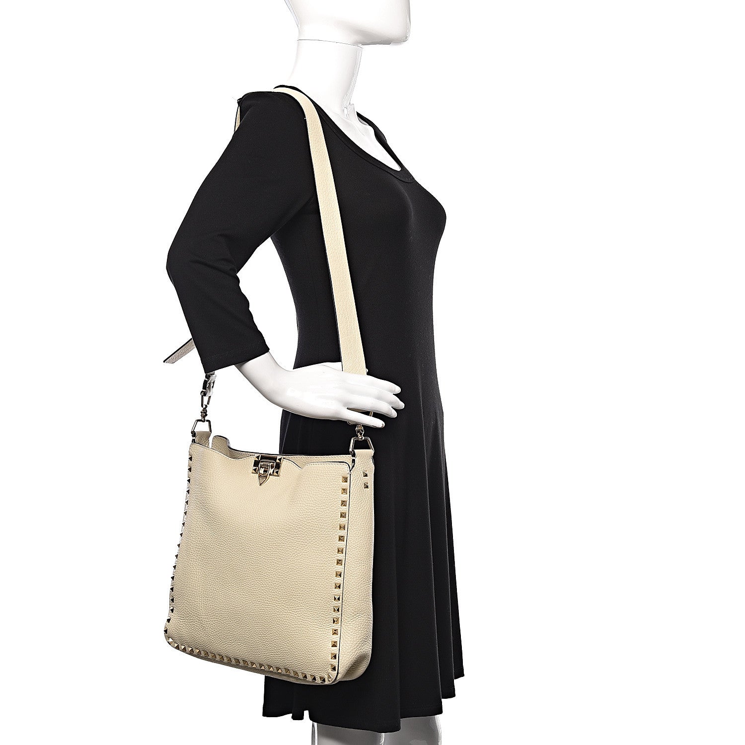 Valentino Garavani Pebbled Calfskin Large Rockstud Flip-Lock Messenger Bag Light Ivory 2 of 12