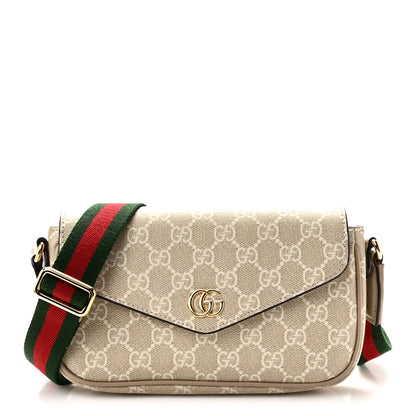 Gucci GG Supreme Monogram Textured Dollar Calfskin Web Mini Ophidia Envelope Shoulder Bag Beige Mystic White Oatmeal 1 of 11