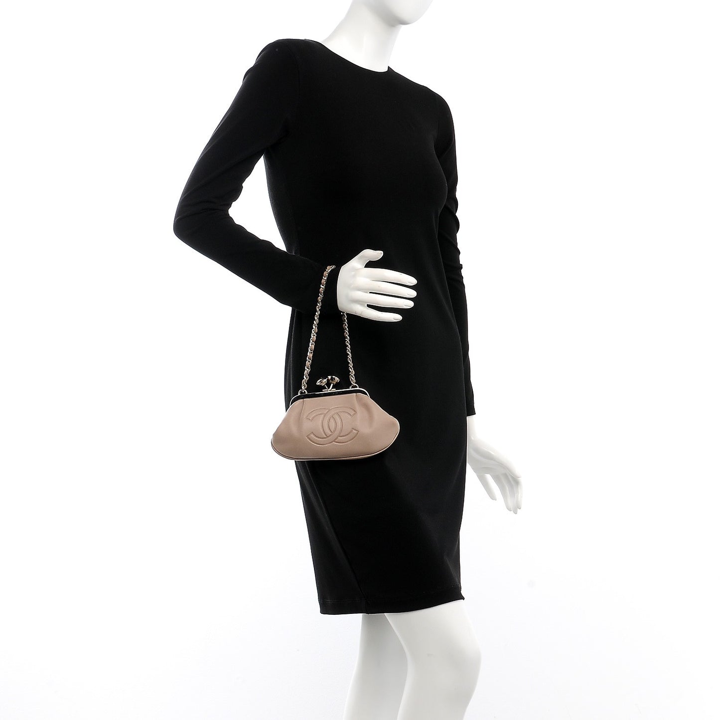 Lambskin CC Kiss Lock Evening Clutch Light Pink