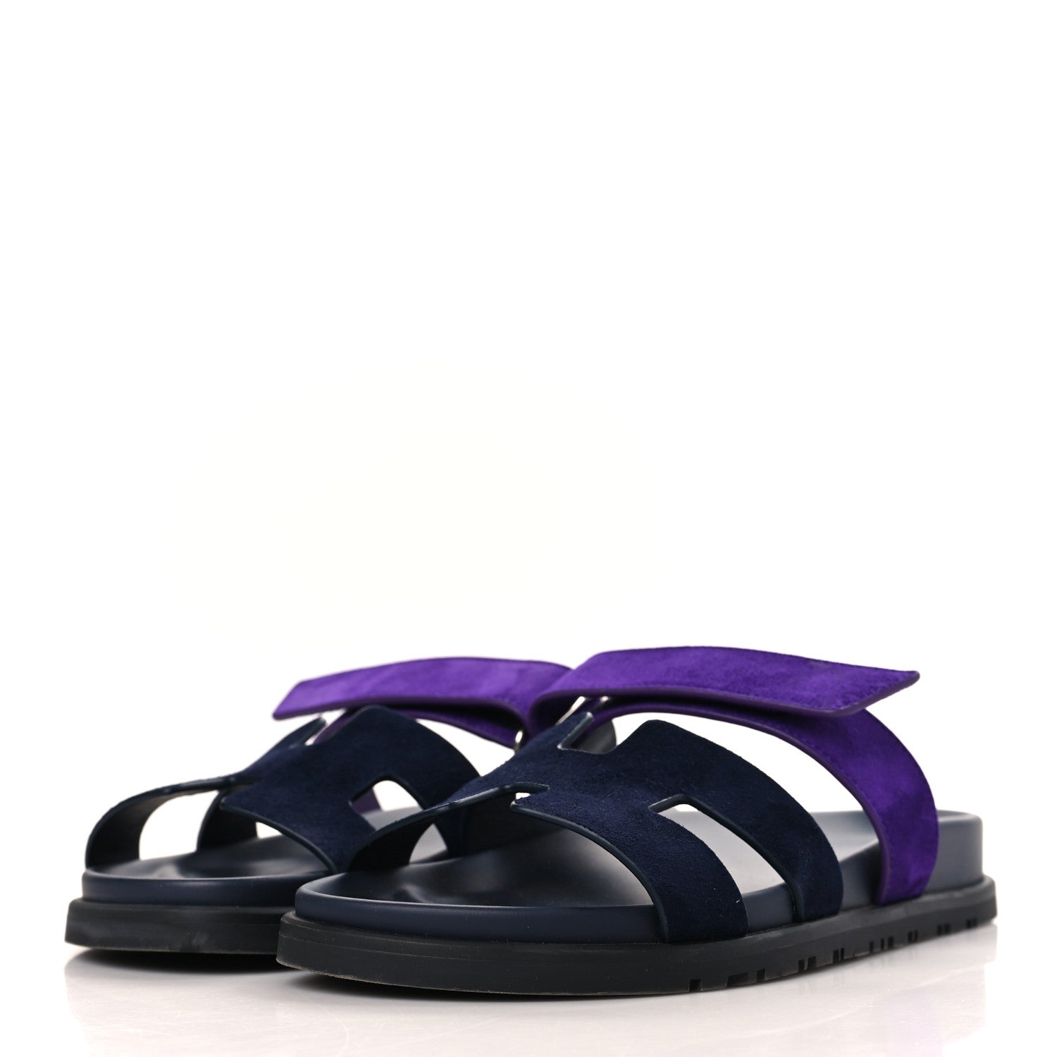 Hermes Suede Goatskin Womens Chypre Sandals 37 Marine Violet Majorette 3 of 9
