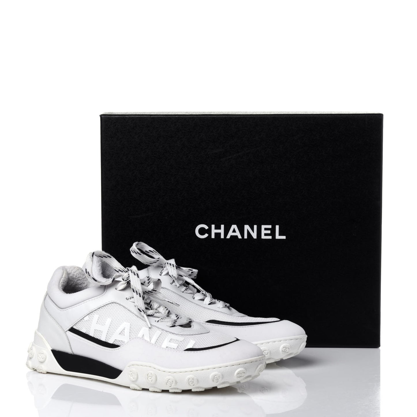 Calfskin Mesh Lycra Womens Logo Sneakers 39 White