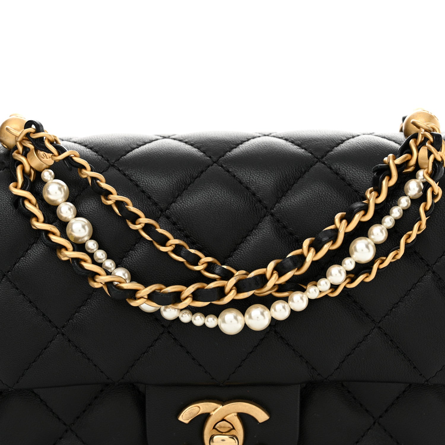 Chanel Shiny Lambskin Quilted Pearl Twist Mini Square Flap Black 8 of 13