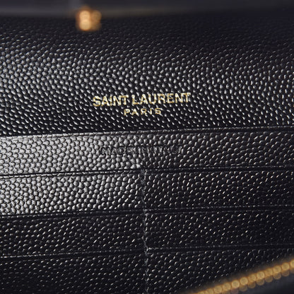 Saint Laurent Grain De Poudre Matelasse Chevron Monogram Flap Wallet Black 6 of 7