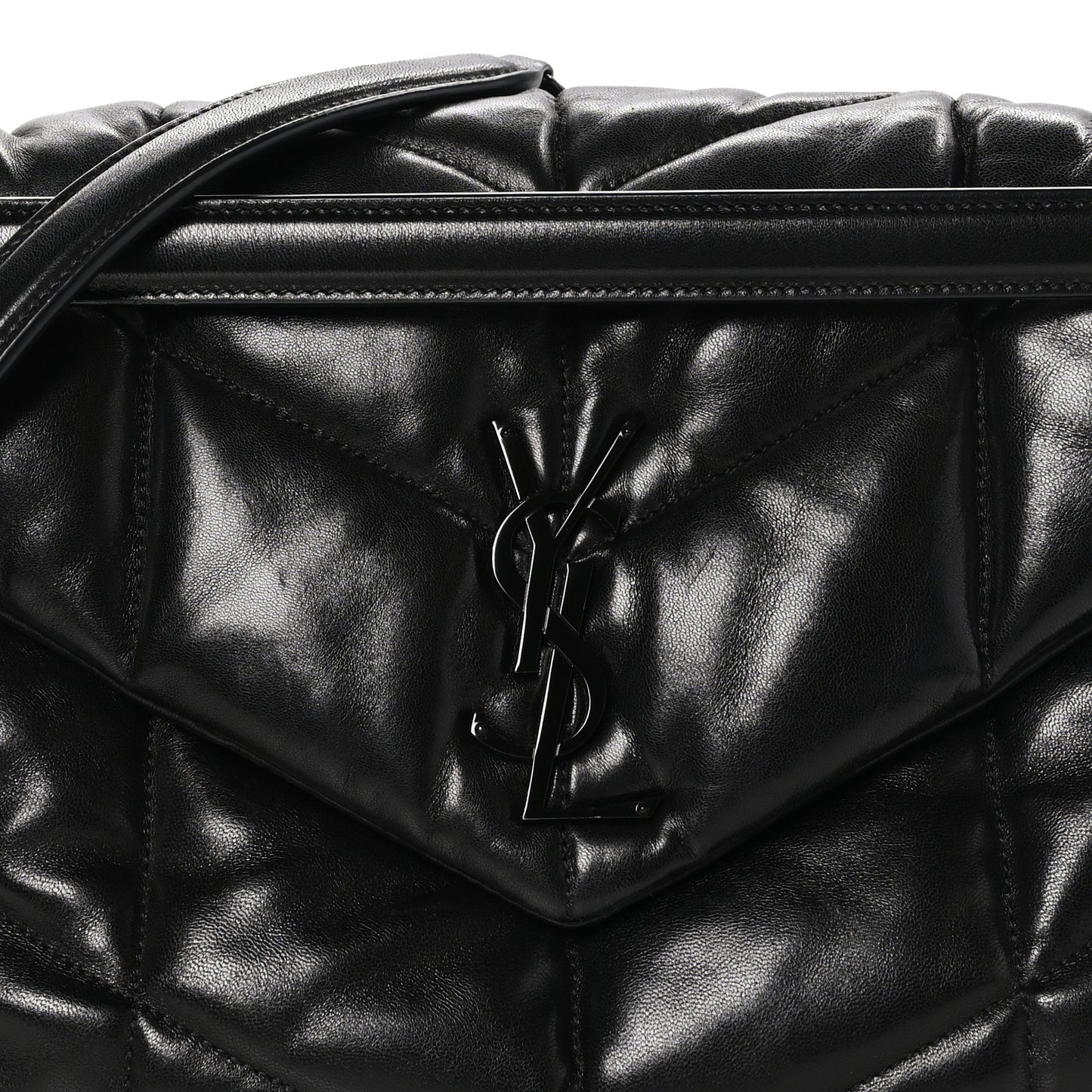 SAINT LAURENT Lambskin Quilted Monogram Monochrome Medium Loulou Puffer Chain Satchel Black