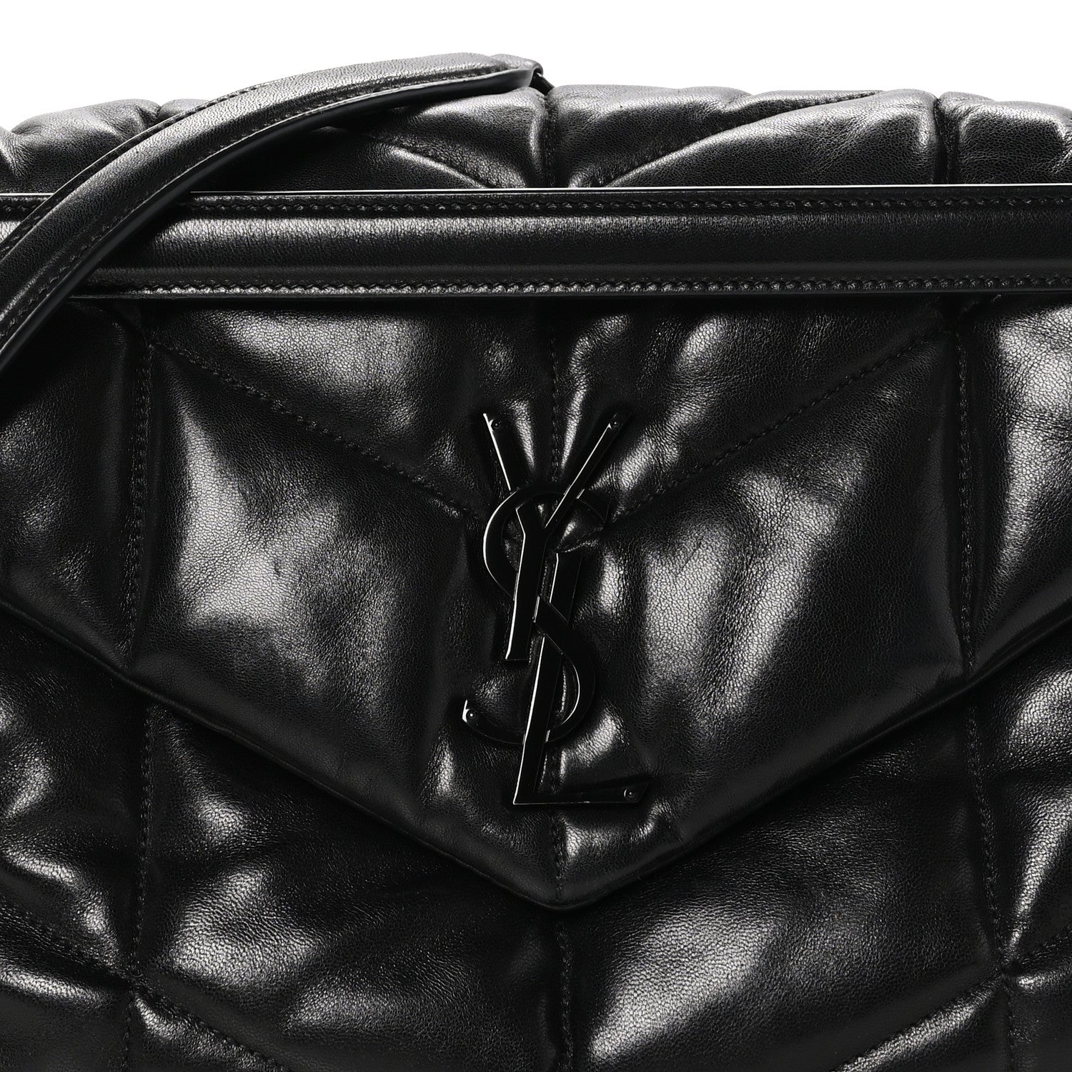 Saint Laurent SAINT LAURENT Lambskin Quilted Monogram Monochrome Medium Loulou Puffer Chain Satchel Black 8 of 11