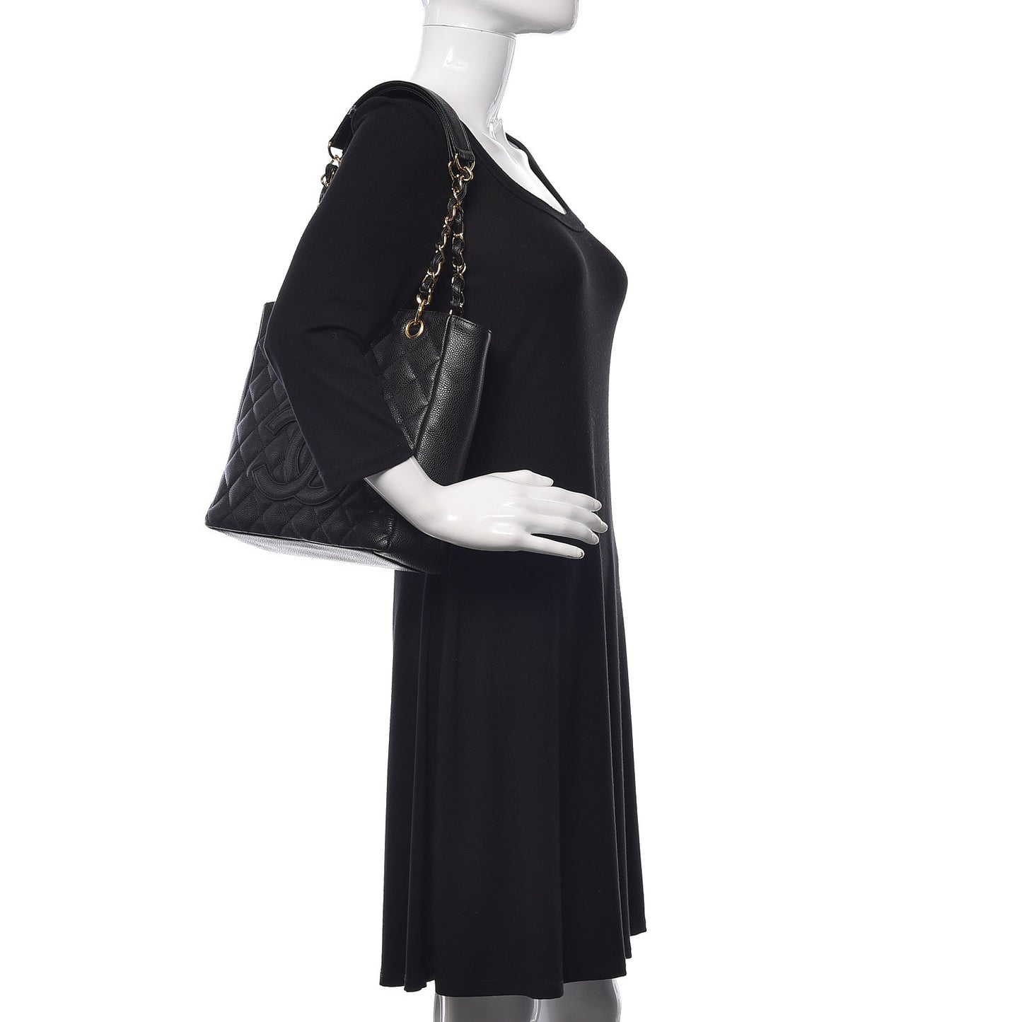 Caviar Quilted Petit Shopping Tote PST Black