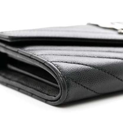 Saint Laurent Grain De Poudre Matelasse Chevron Monogram Flap Wallet Black 7 of 7