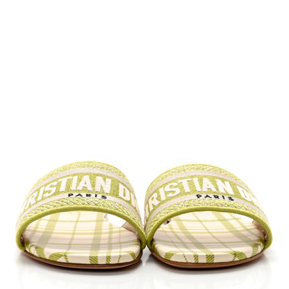Christian Dior Canvas Check'N'Dior Pop Embroidered Dway Flat Slide Sandals 35 Chartreuse 2 of 10