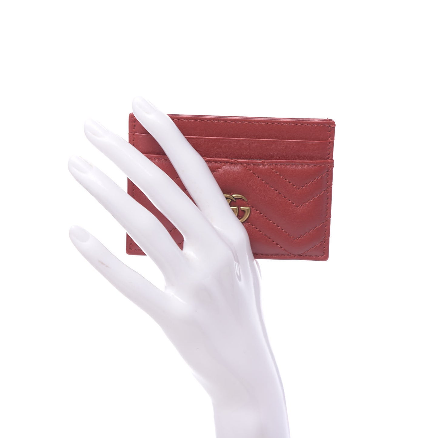 Calfskin Matelasse GG Marmont Card Holder Hibiscus Red