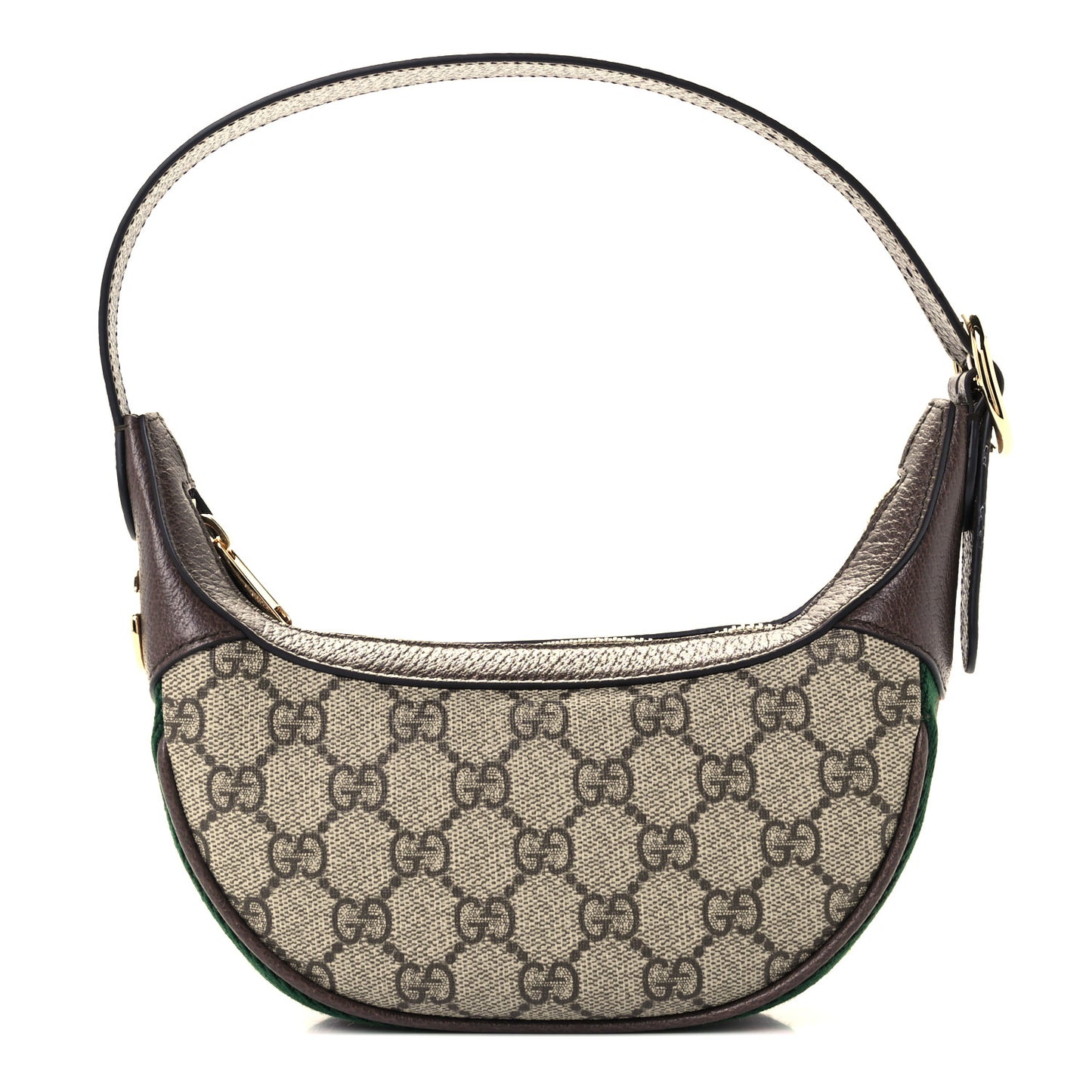 GG Supreme Monogram Textured Calfskin Web Mini Ophidia Half Moon Hobo Beige Ebony New Acero