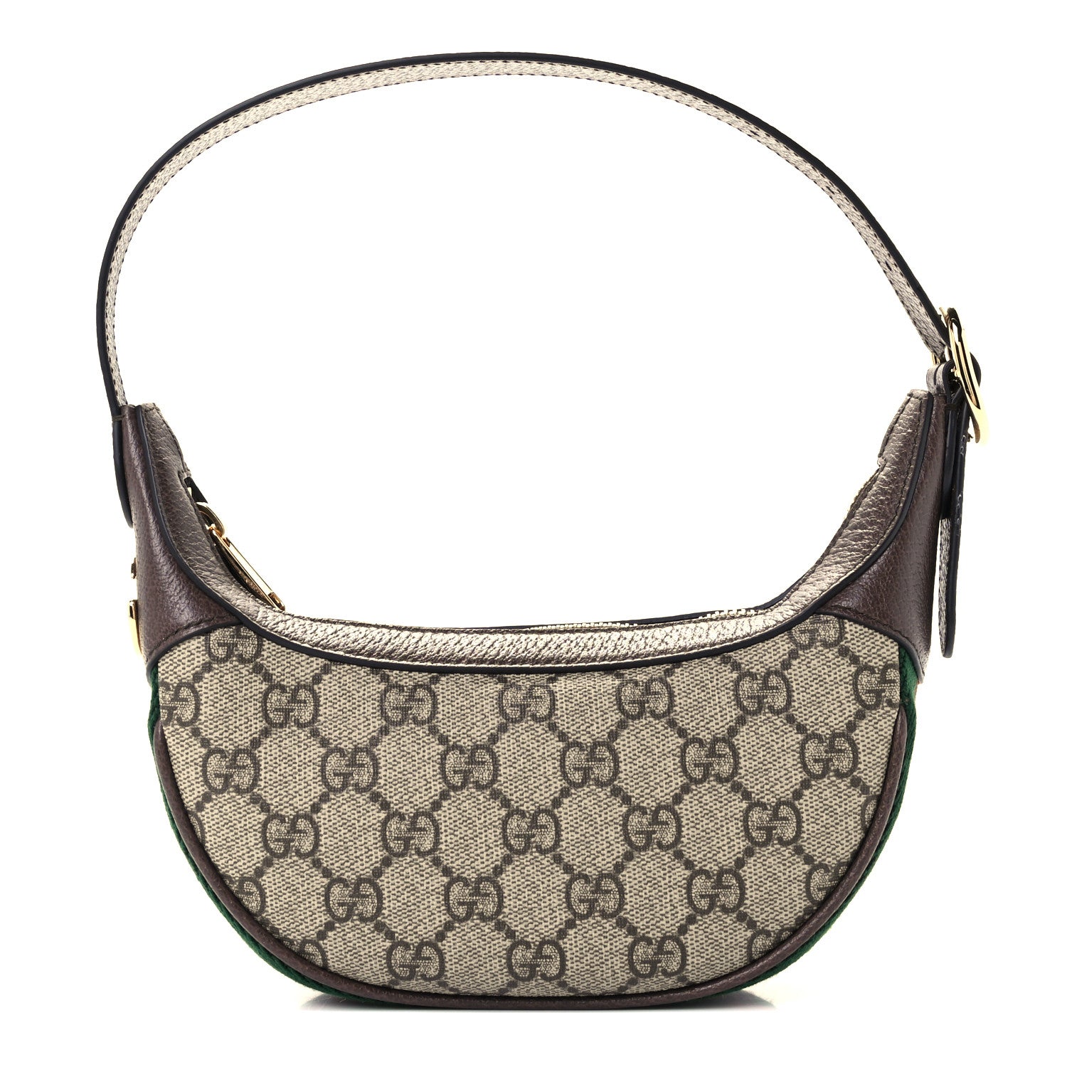 Gucci GG Supreme Monogram Textured Calfskin Web Mini Ophidia Half Moon Hobo Beige Ebony New Acero 1 of 14