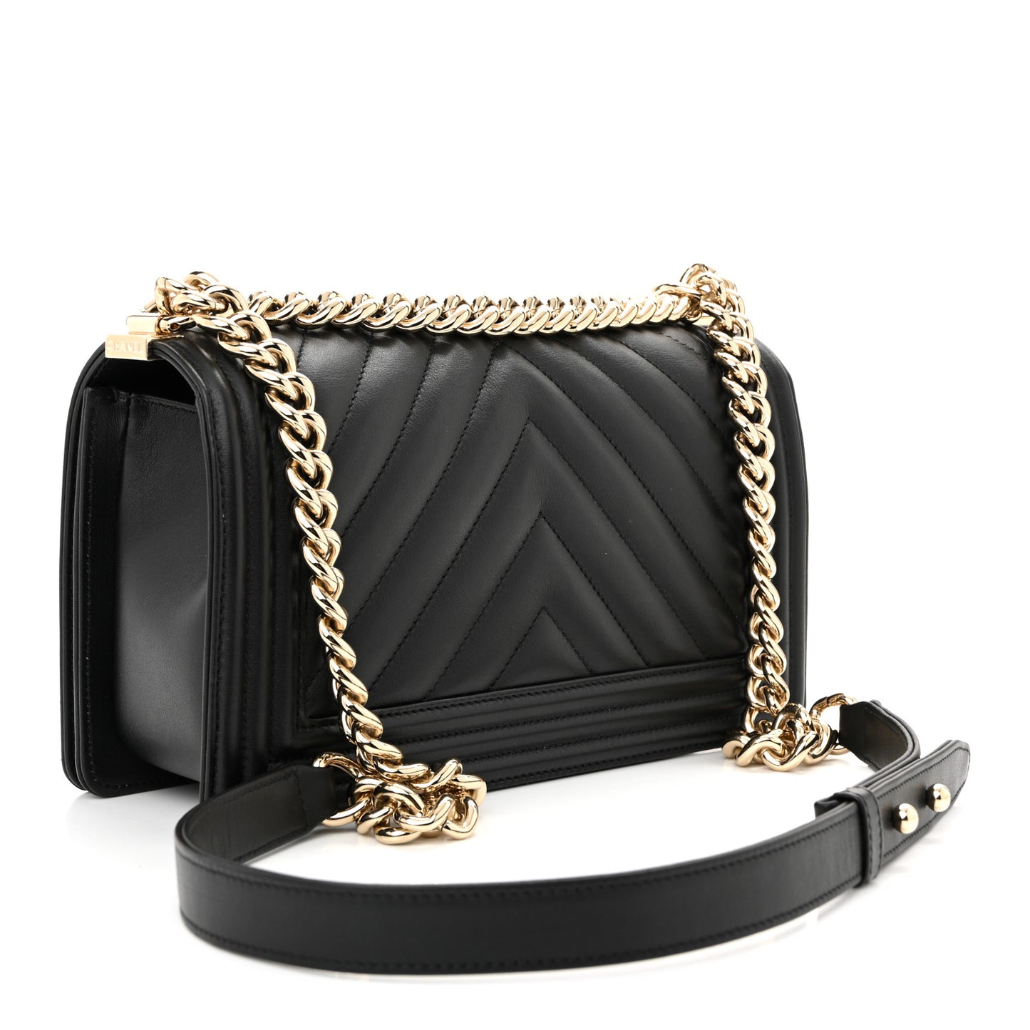 Lambskin Chevron Quilted Medium Boy Flap Black