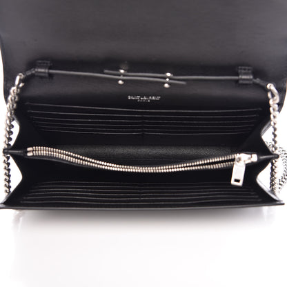 Saint Laurent Lambskin Bandana Studded Monogram Chain Wallet Black 5 of 8