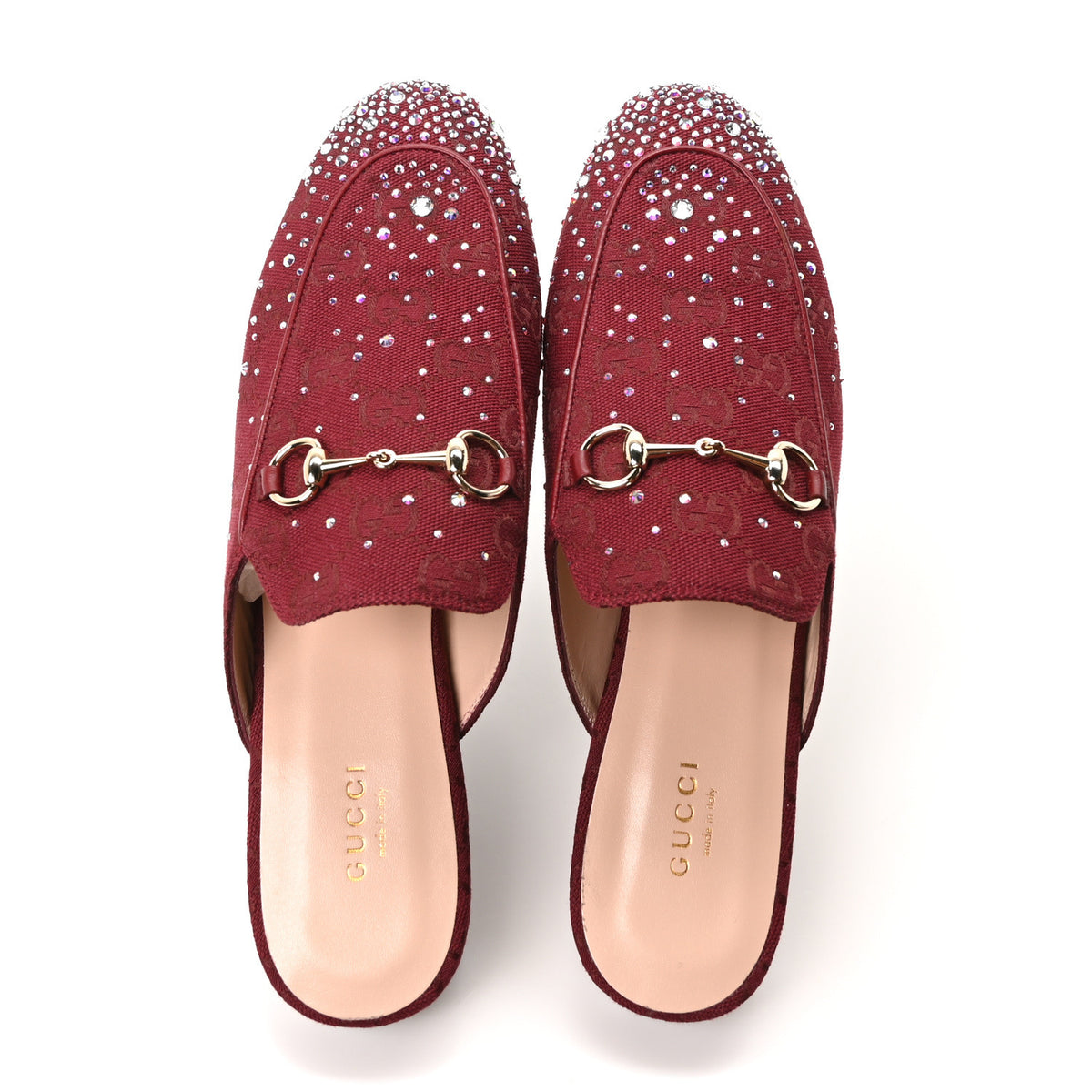 Gucci Crystal Canvas GG Monogram Nappa Womens Princetown Slippers 39 Rosso Ancora 2 of 10