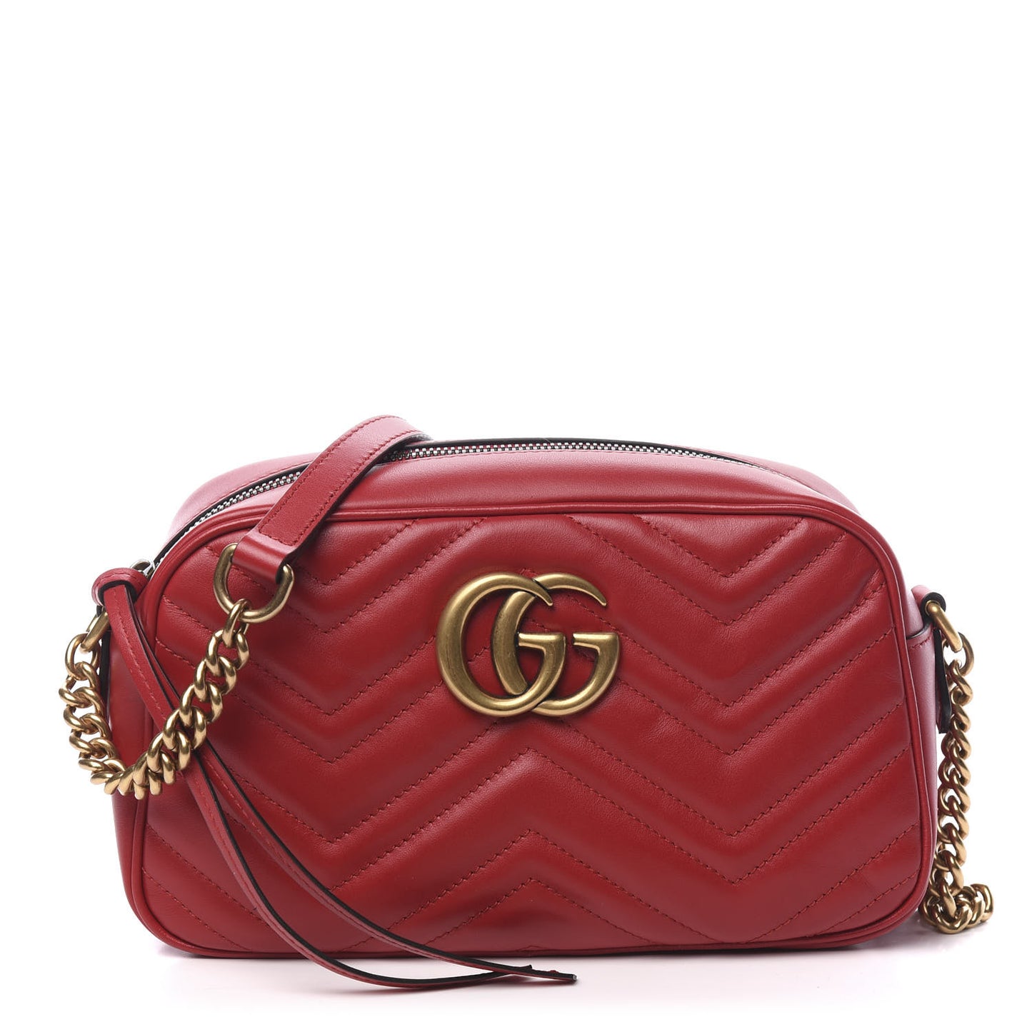Calfskin Matelasse Small GG Marmont Chain Shoulder Bag Hibiscus Red