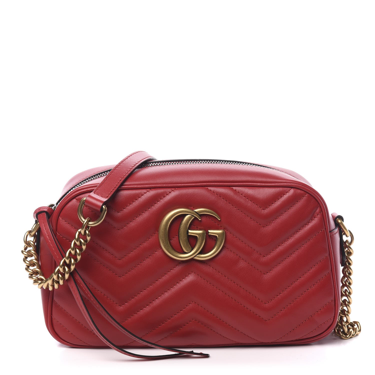 Gucci Calfskin Matelasse Small GG Marmont Chain Shoulder Bag Hibiscus Red 1 of 9