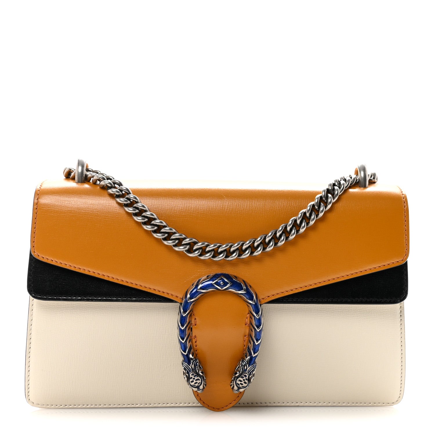 Gucci Azalea Calfskin Enamel Tri-Color Small Dionysus Shoulder Bag Mystic White Sun Oil Black Electric Blue 1 of 10