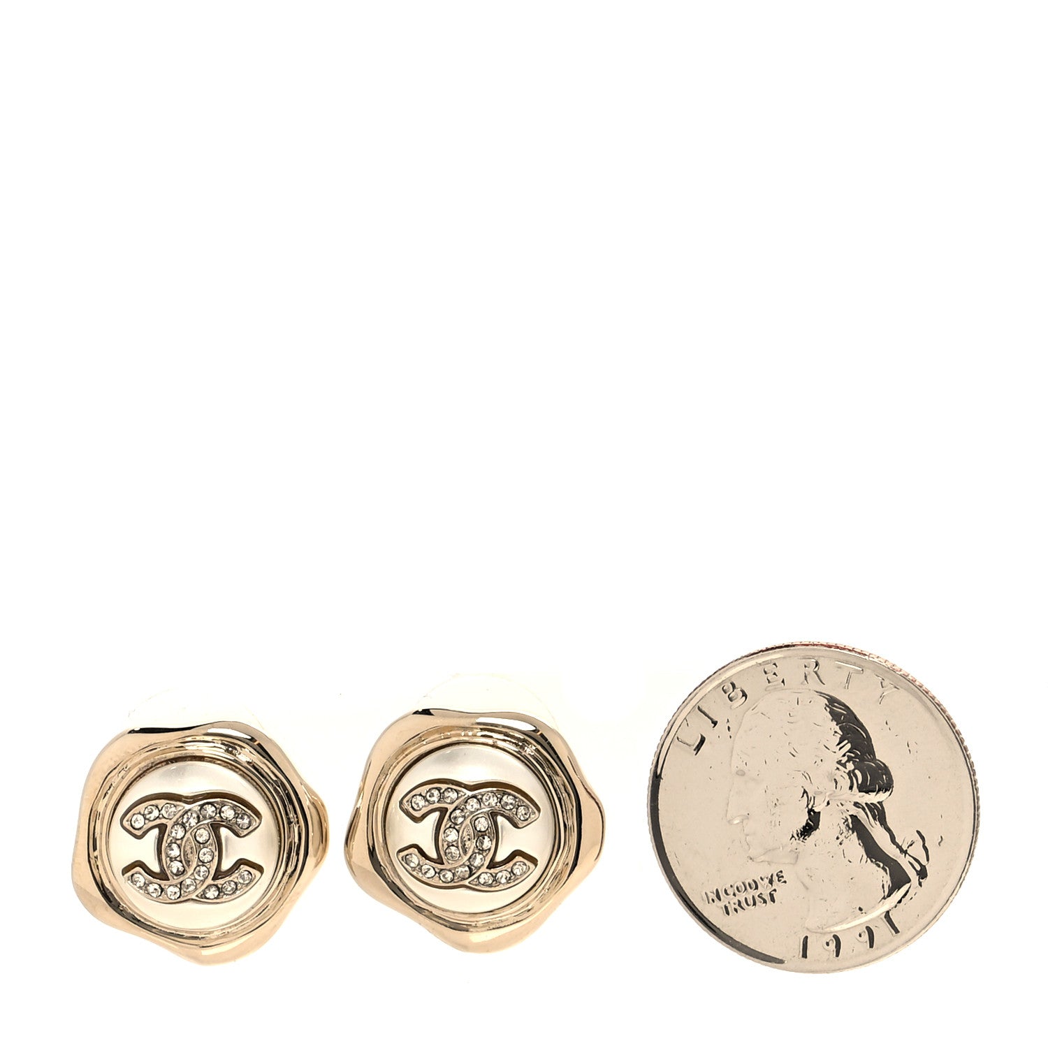Chanel Metal Resin Crystal CC Earrings Gold 2 of 5