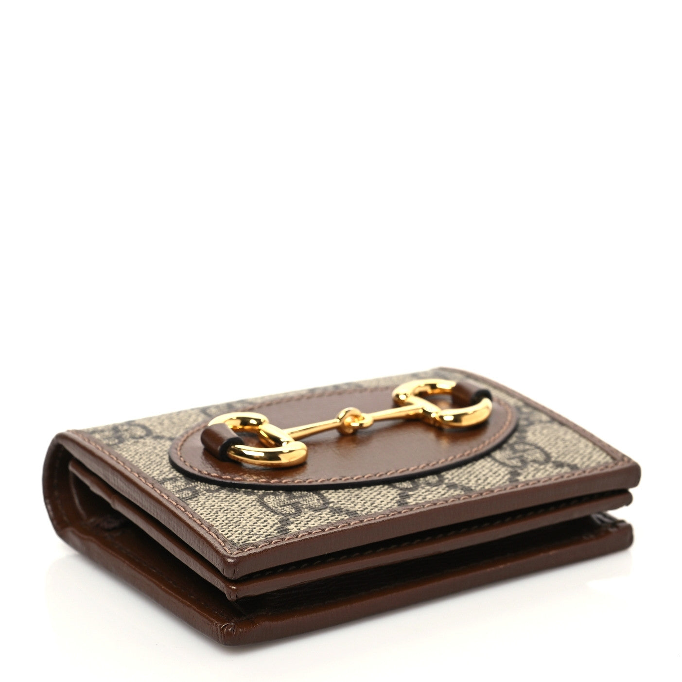 GG Supreme Monogram Horsebit 1955 Card Case Wallet Beige Ebony Brown Sugar