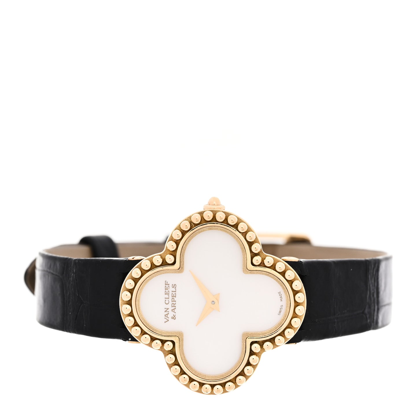 18K Yellow Gold Alligator Mother of Pearl 25mm Alhambra Quartz Watch