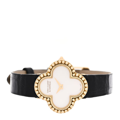 Van Cleef & Arpels 18K Yellow Gold Alligator Mother of Pearl 25mm Alhambra Quartz Watch 2 of 5