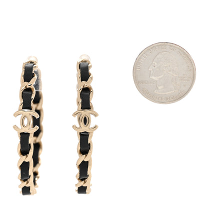Chanel Lambskin CC Turnlock Chain Hoop Earrings Gold Black 2 of 5