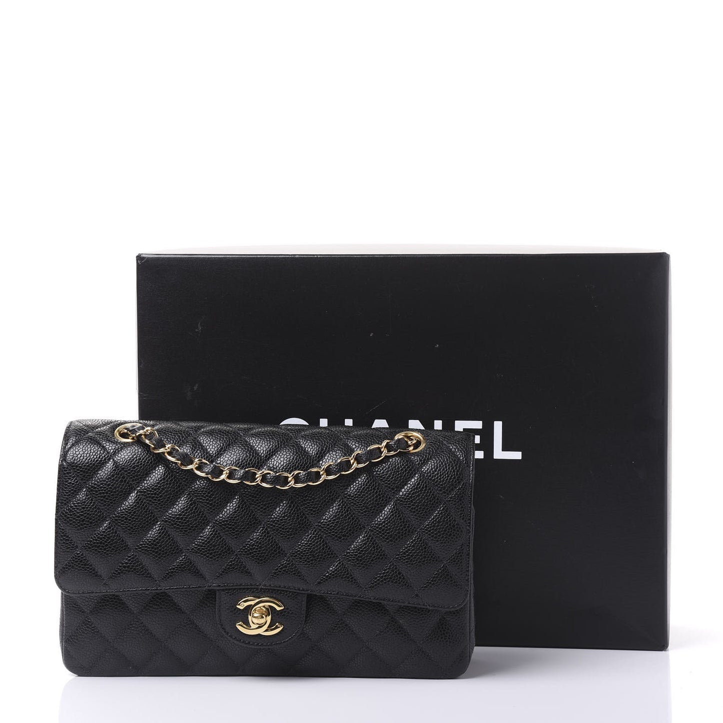 Caviar Quilted Medium Double Flap Black