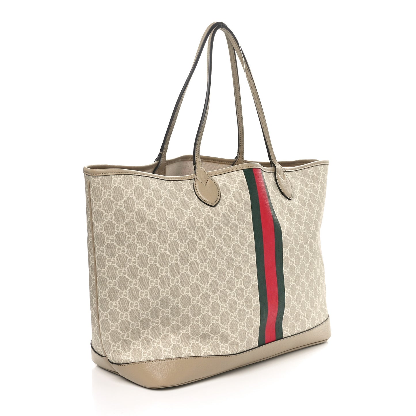 GG Supreme Monogram Textured Dollar Calfskin Web Large Ophidia Tote Beige  Mystic White Oatmeal