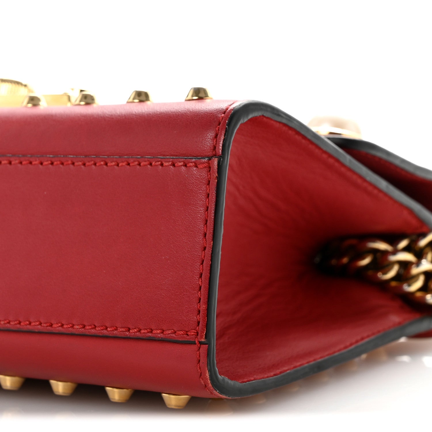 Gucci Calfskin Studded Small Padlock Shoulder Bag Hibiscus Red 10 of 14