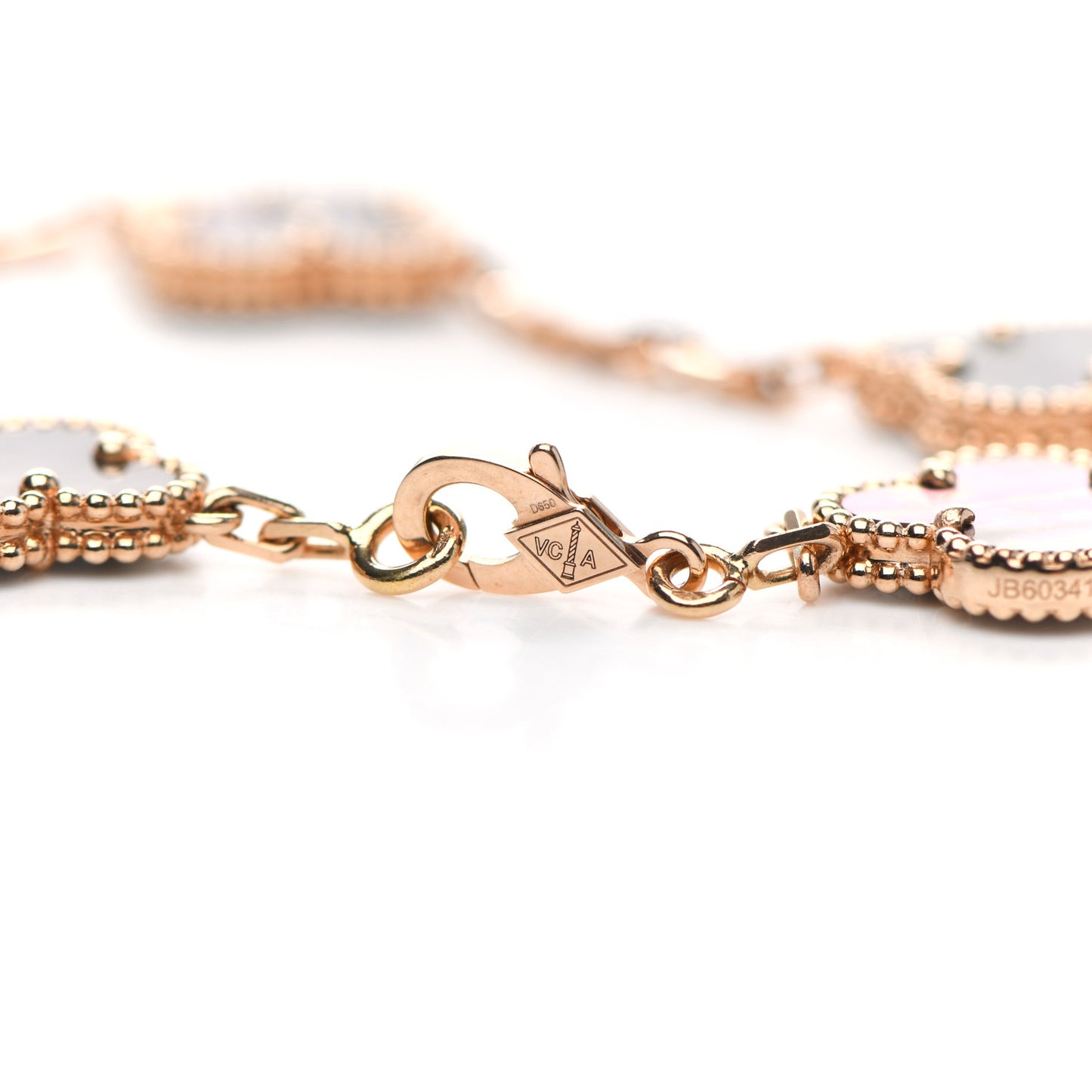 18K Rose Gold Gray Mother of Pearl 5 Motifs Vintage Alhambra Bracelet
