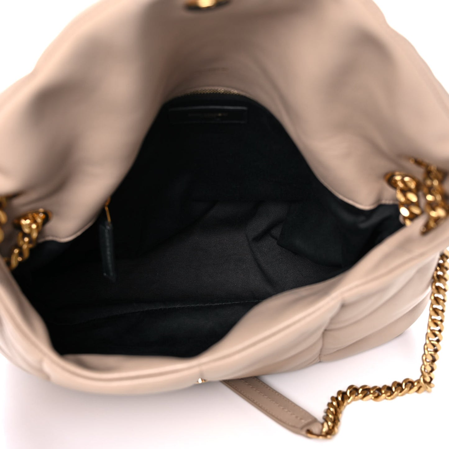 Lambskin Quilted Medium Loulou Puffer Monogram Chain Satchel Dark Beige