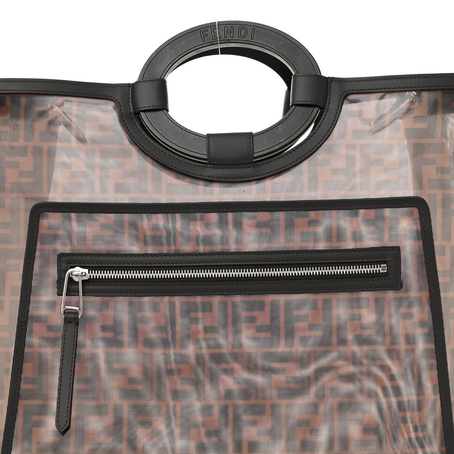Fendi Mesh Vitello Century Cuoio FF 1974 Medium Runaway Shopper Tote Marrone Black Ebano 7 of 12