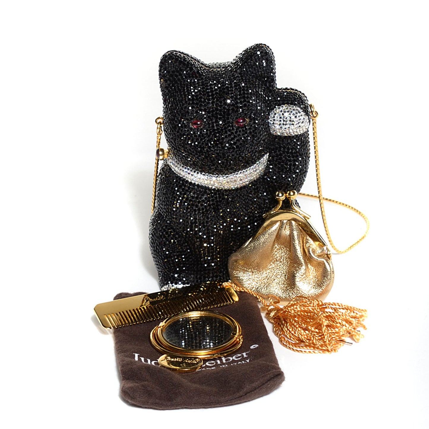 Swarovski Crystal Cat Minaudiere Clutch Black Silver