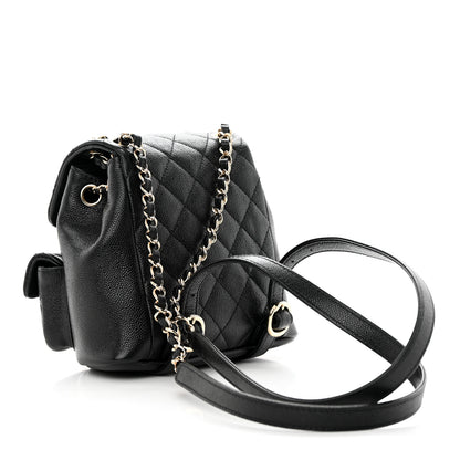 Chanel Shiny Caviar Quilted Small Duma Pockets Drawstring Backpack Black 3 of 12