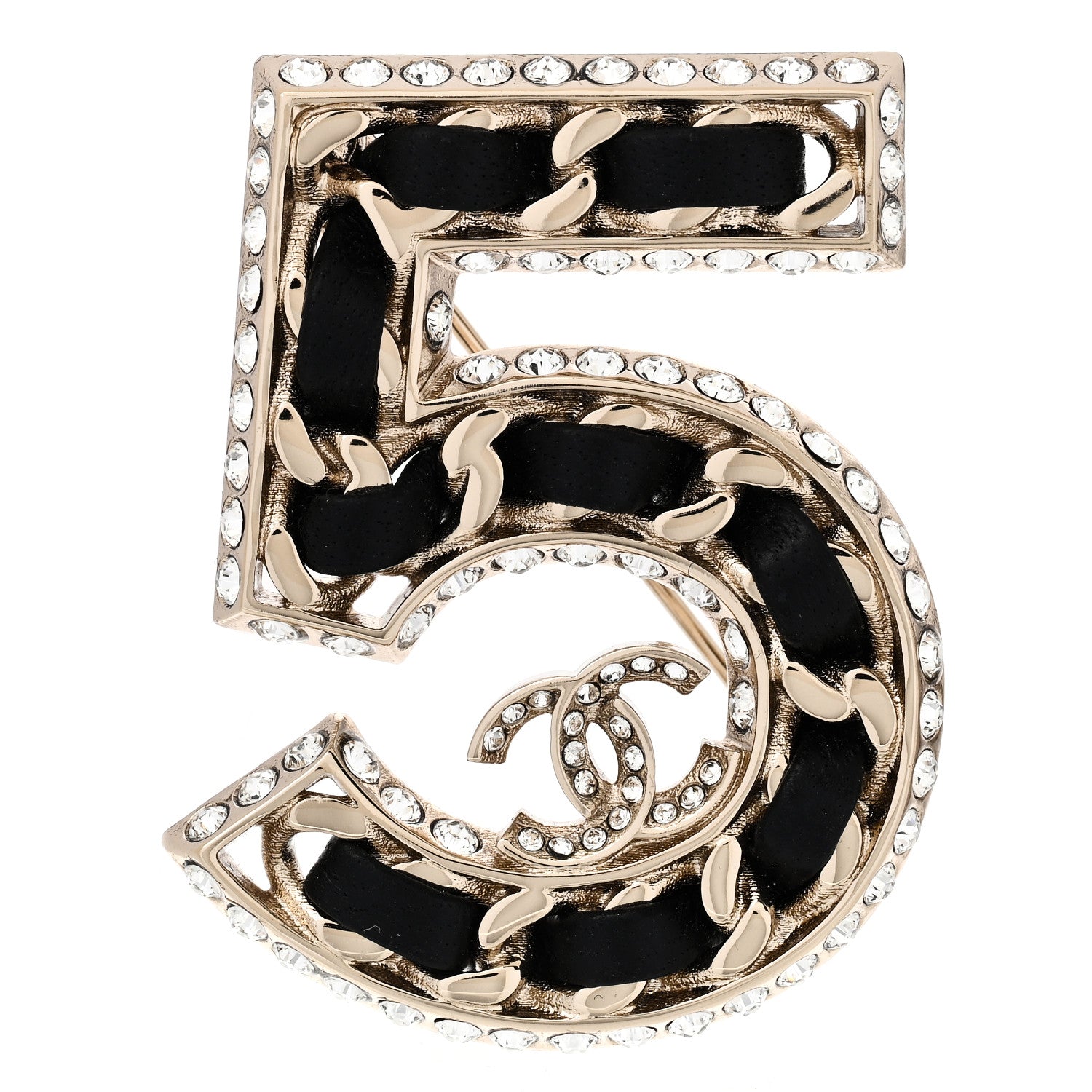 Chanel Lambskin Crystal 5 CC Brooch Gold 1 of 3