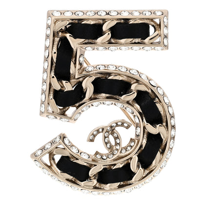 Chanel Lambskin Crystal 5 CC Brooch Gold 1 of 3