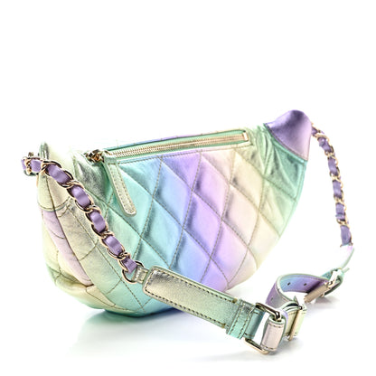Chanel Gradient Metallic Lambskin Quilted Walking Mood Waist Bag Fanny Pack Pink Purple Green 3 of 12