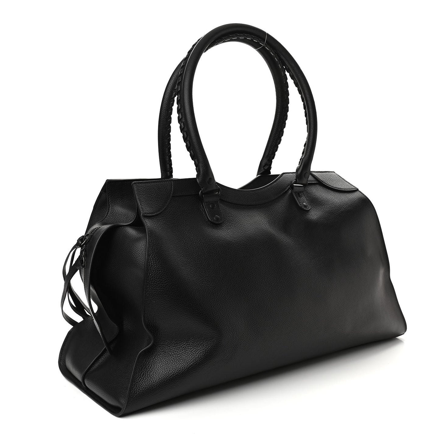 Grained Calfskin Neo Classic Black Hardware Large Top Handle Bag Black