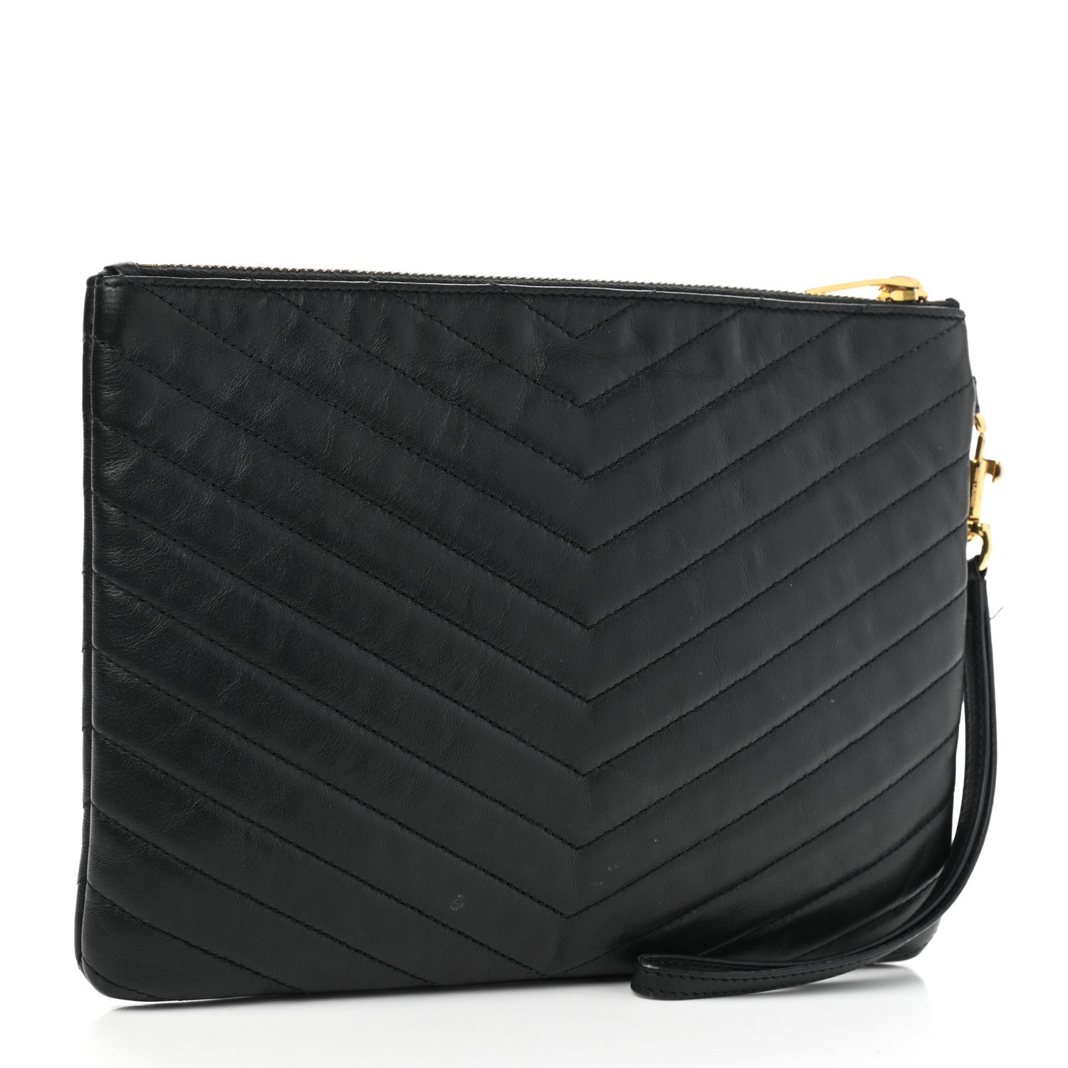 Saint Laurent Calfskin Matelasse Chevron Monogram A5 Wristlet Black 3 of 9