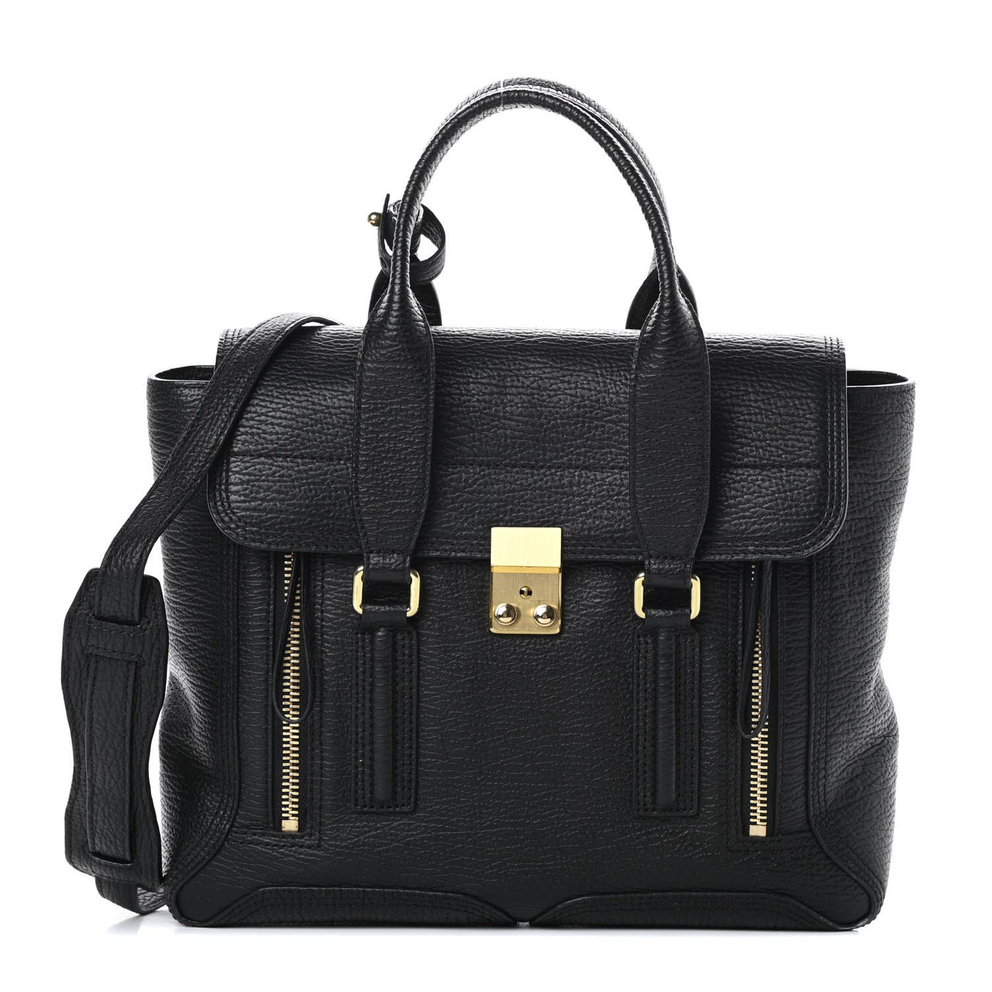 Textured Calfskin Medium Pashli Satchel Black