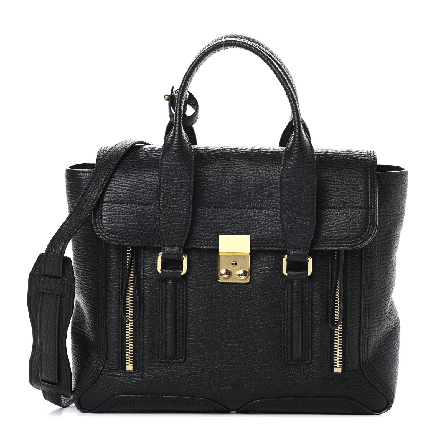 3.1 Phillip Lim Textured Calfskin Medium Pashli Satchel Black 1 of 13