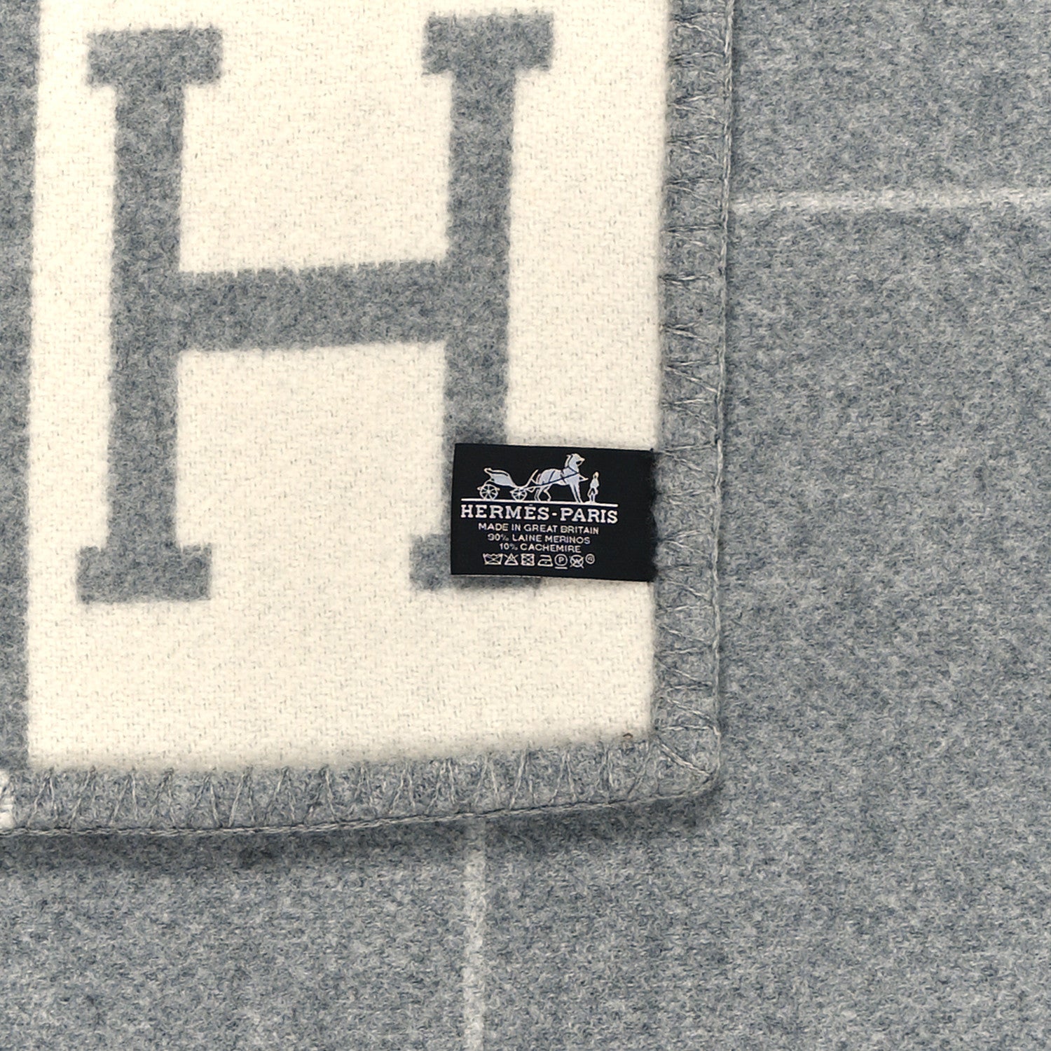 Hermes Wool Cashmere Avalon III Blanket Ecru Gris Clair 4 of 4