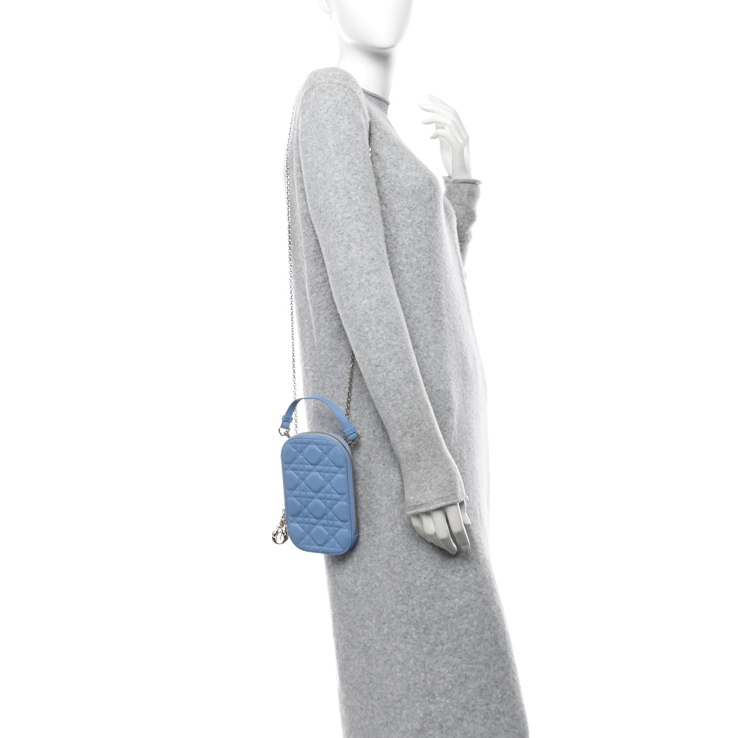 Christian Dior Lambskin Cannage Lady Dior Phone Holder Denim Blue 2 of 14