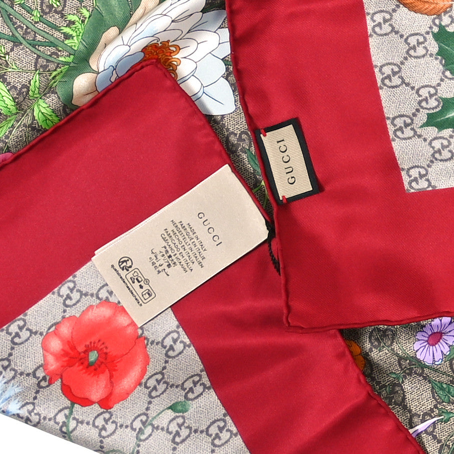Silk Twill GG Monogram Special Florio Square Scarf Beige Red