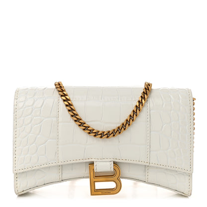Balenciaga Shiny Calfskin Crocodile Embossed Hourglass Chain Bag White 1 of 9